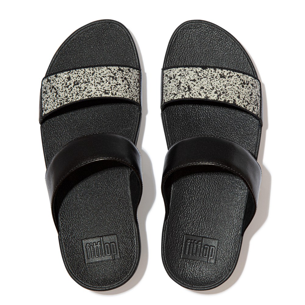Fitflop Womens Slides - Lulu Shimmer Splash - Black - 894-KRMVFJ